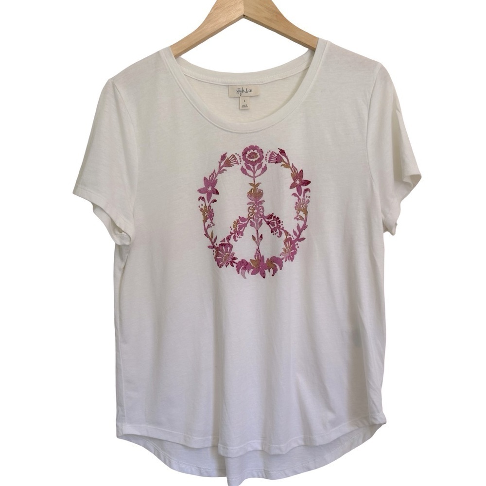 Style & Co floral Peace Sign T Shirt size L - Picture 2 of 8